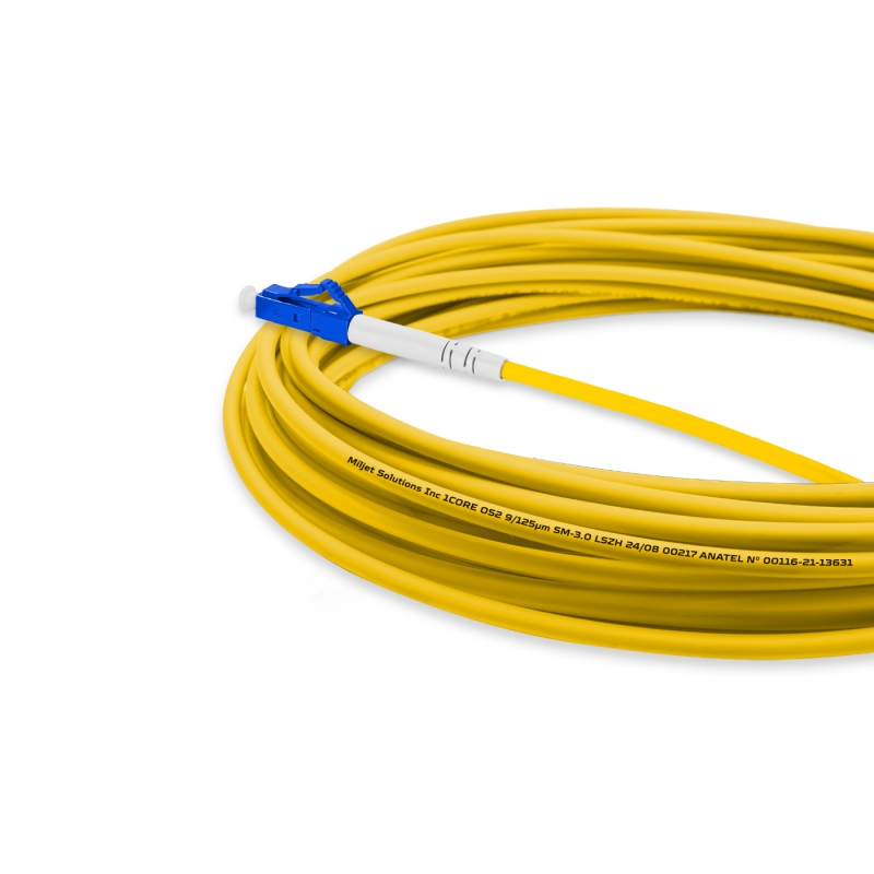 Cordão Óptico 10m, LC/UPC-SC/APC, SM BLI G657-A1 9/125, OS2 Simplex 3.0mm LSZH Amarelo, Fibra Monomodo Miljet