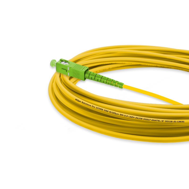 Cordão Óptico 10m, LC/UPC-SC/APC, SM BLI G657-A1 9/125, OS2 Simplex 3.0mm LSZH Amarelo, Fibra Monomodo Miljet