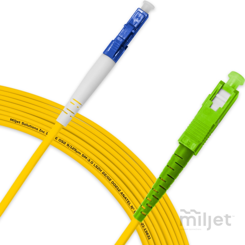 Cordão Óptico 15m, LC/UPC-SC/APC, SM BLI G657-A1 9/125, OS2 Simplex 3.0mm LSZH Amarelo, Fibra Monomodo Miljet