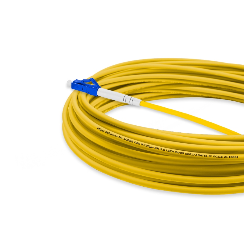 Cordão Óptico 15m, LC/UPC-SC/APC, SM BLI G657-A1 9/125, OS2 Simplex 3.0mm LSZH Amarelo, Fibra Monomodo Miljet