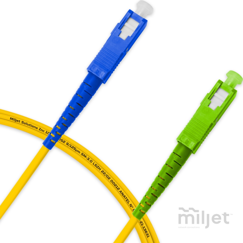 Cordão Óptico 2m, SC/UPC-SC/APC, SM BLI G657-A1 9/125, OS2 Simplex 3.0mm LSZH Amarelo, Fibra Monomodo Miljet