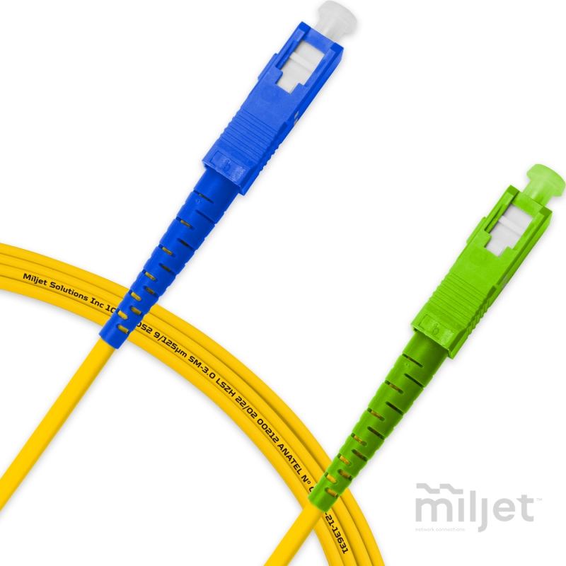 Cordão Óptico 3m, SC/UPC-SC/APC, SM BLI G657-A1 9/125, OS2 Simplex 3.0mm LSZH Amarelo, Fibra Monomodo Miljet