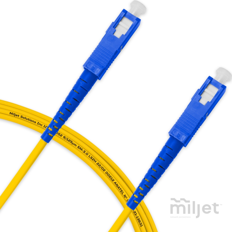 Cordão Óptico 3m, SC/UPC-SC/UPC, SM BLI G657-A1 9/125, OS2 Simplex 3.0mm LSZH Amarelo, Fibra Monomodo Miljet