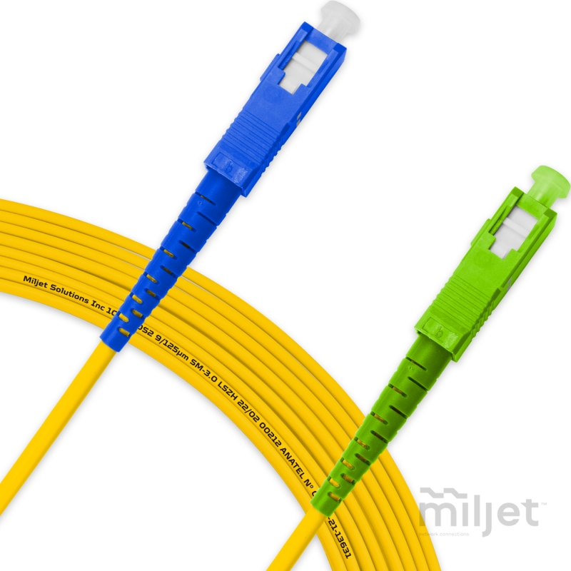 Cordão Óptico 15m, SC/UPC-SC/APC, SM BLI G657-A1 9/125, OS2 Simplex 3.0mm LSZH Amarelo, Fibra Monomodo Miljet