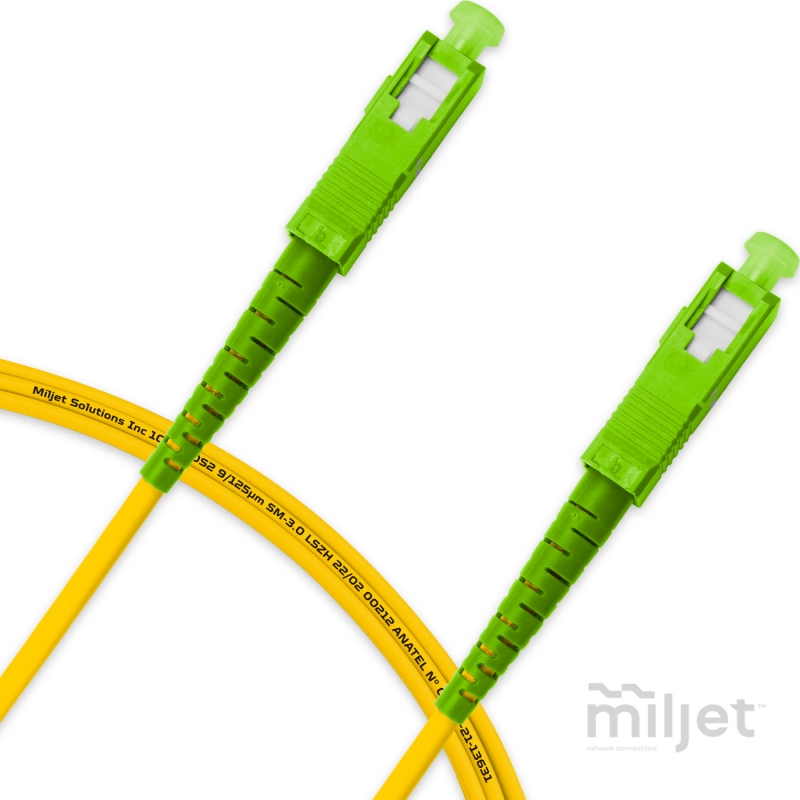 Cordão Óptico 2m, SC/APC-SC/APC, SM BLI G657-A1 9/125, OS2 Simplex 3.0mm LSZH Amarelo, Fibra Monomodo Miljet