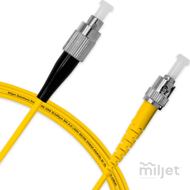 Cordão Óptico 3m, ST/UPC-FC/UPC, SM BLI G657-A1 9/125, OS2 Simplex 3.0mm LSZH Amarelo, Fibra Monomodo Miljet