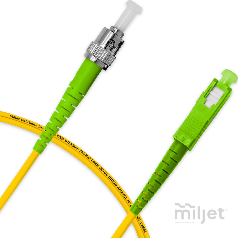 Cordão Óptico 1.5m, ST/APC-SC/APC, SM BLI G657-A1 9/125, OS2 Simplex 3.0mm LSZH Amarelo, Fibra Monomodo Miljet