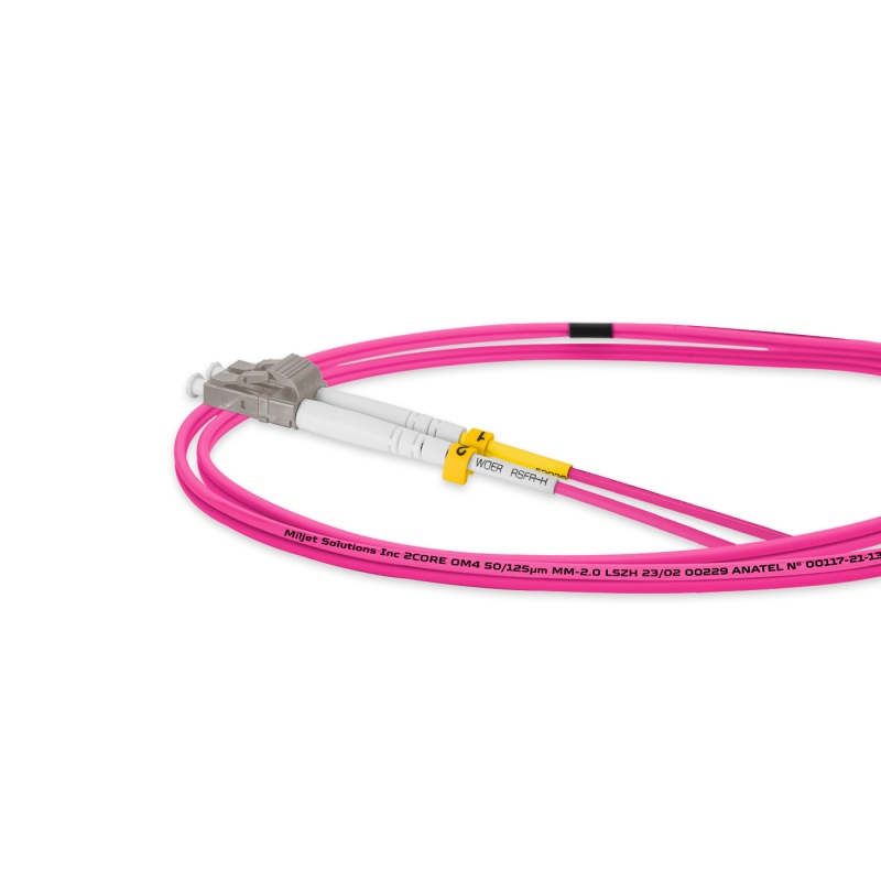 Cordão Óptico 2m, LC/UPC-LC/UPC, MM G651.1 50/125, OM4 Duplex 2.0mm LSZH Magenta, Fibra Multimodo Miljet