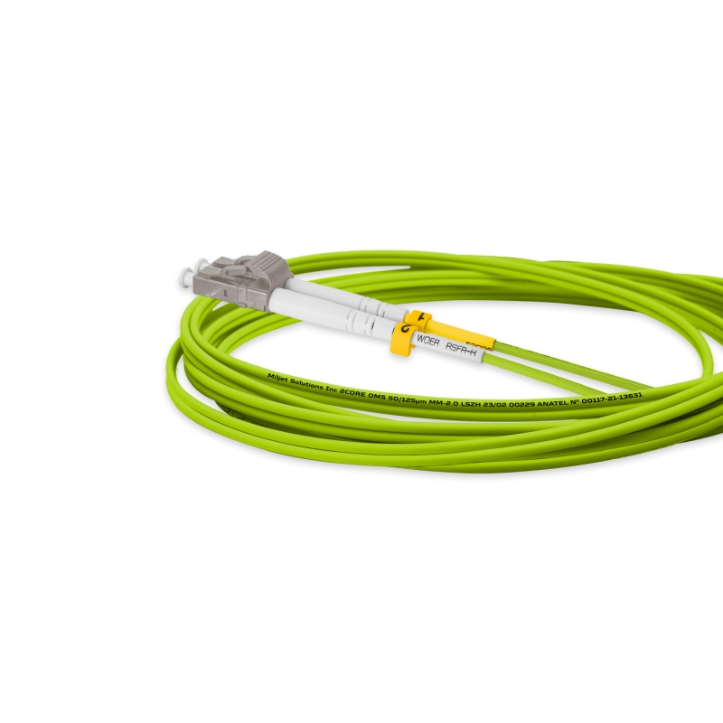 Cordão Óptico 3m, LC/UPC-LC/UPC, MM G651.1 50/125, OM5 Duplex 2.0mm LSZH Verde, Fibra Multimodo Miljet