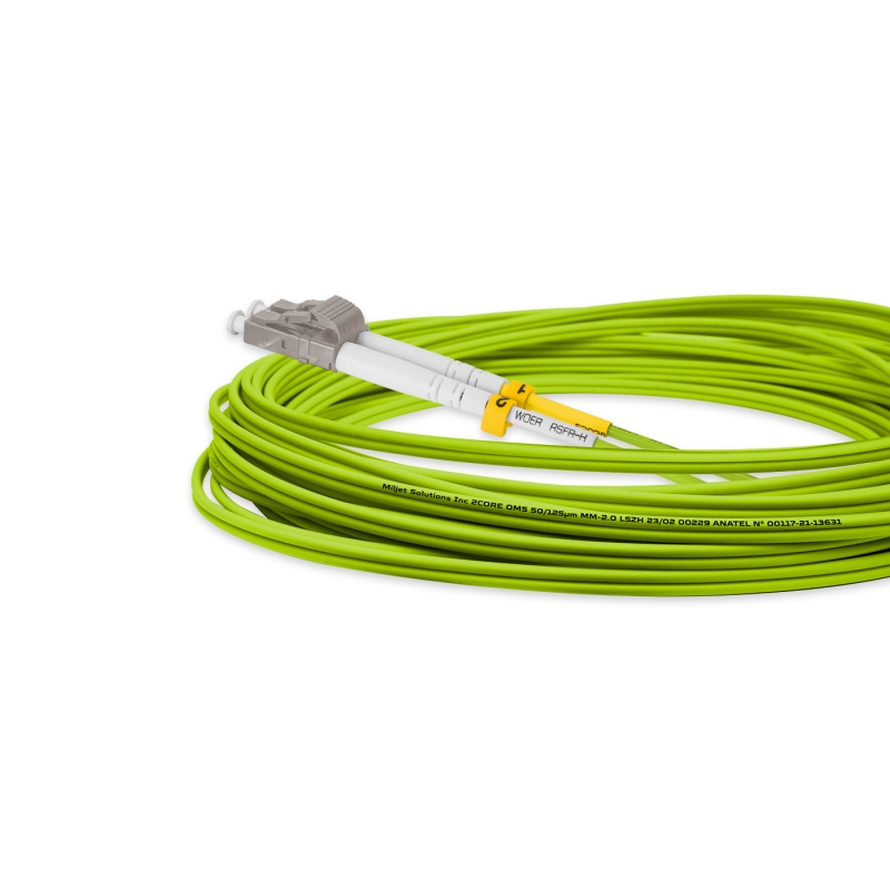 Cordão Óptico 7m, LC/UPC-LC/UPC, MM G651.1 50/125, OM5 Duplex 2.0mm LSZH Verde, Fibra Multimodo Miljet