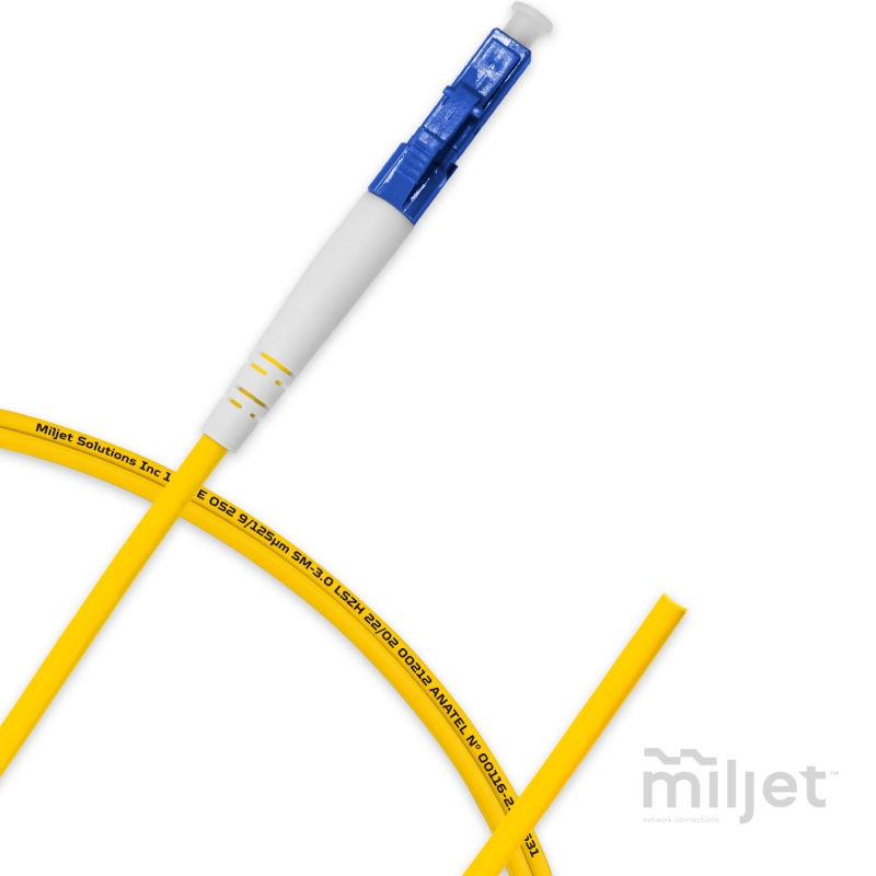 Pigtail Óptico 1m, LC/UPC, SM BLI G657-A1 9/125 OS2, Simplex 3.0mm LSZH Amarelo, Fibra Monomodo Miljet