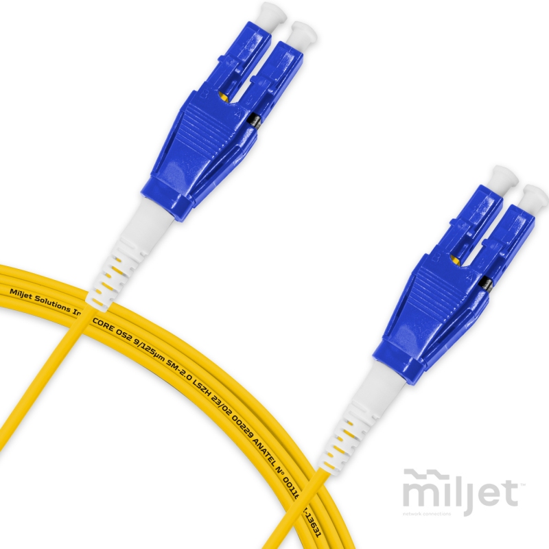 Cordão Óptico 3m, LC/UPC-LC/UPC Uniboot Duplex SM  OS2 BLI G657-A1 9/125 BIF 2.0mm LSZH Amarelo, Fibra Monomodo Miljet