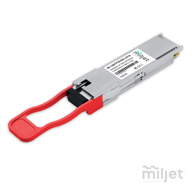 100GBASE-LR1 BXD QSFP28 BIDI, PAM4 Tx1330/Rx1270nm 10Km SMF DDM LC Simplex, transceptor óptico Miljet