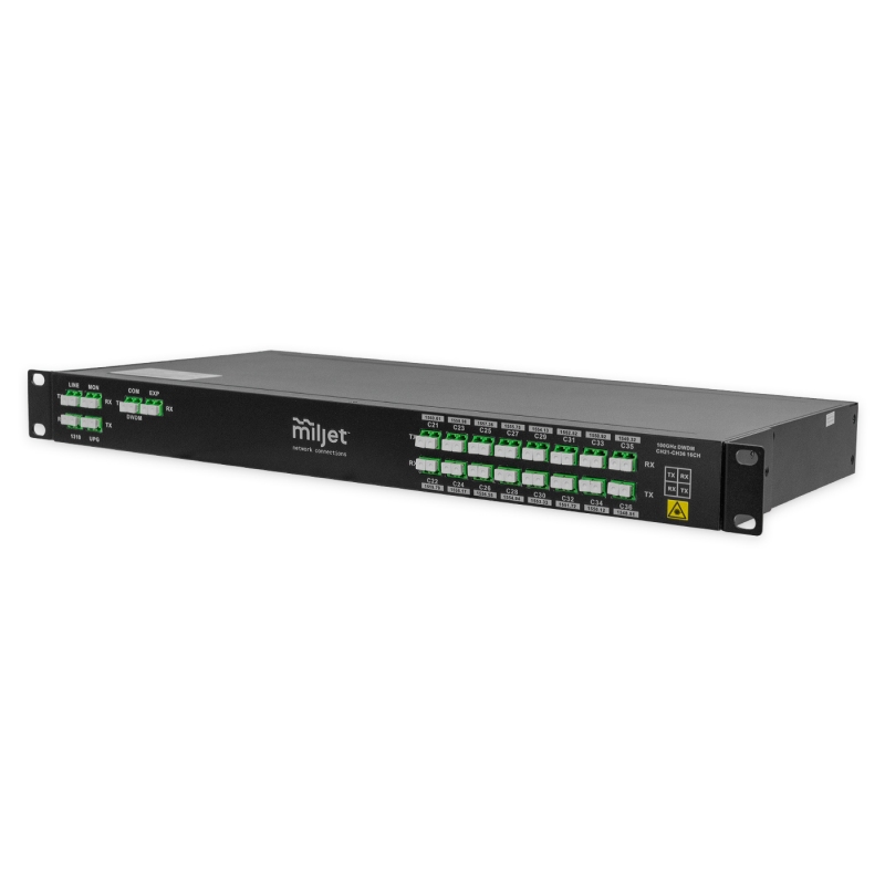 MUX/DEMUX Rack Mount 1U, DWDM 100GHz, Dual Fiber, 16 Canais C21-C36, TFF, Portas MON, EXP e 1310nm, LC/APC