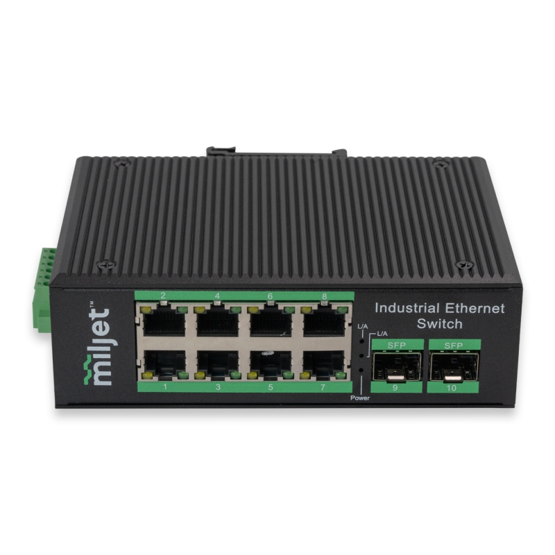 Switch PoE Industrial de Liga de Alumínio MAAIS-8G2XP 8P, 8xRJ45 GbE PoE 120W, 2xSFP GbE, Trilho DIN, Fonte DC 12~52V, Temp. -40°C~80°C, Não Gerenciável