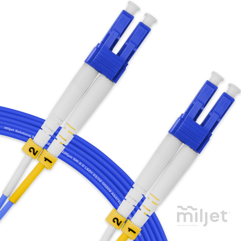 Cordão Óptico 7m, LC/UPC-LC/UPC, SM BLI G657-A1 9/125, OS2 Duplex 2.0mm LSZH ABNT Azul, Fibra Monomodo Miljet