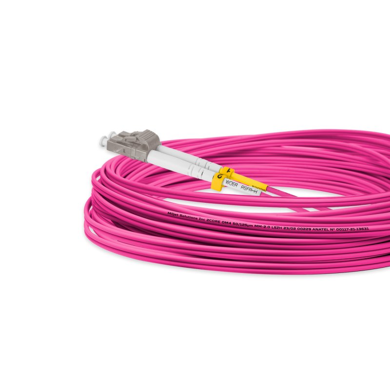 Cordão Óptico 10m, LC/UPC-SC/UPC MM 50/125, OM4 G651.1 Duplex 2.0mm LSZH Magenta, Fibra Multimodo Miljet