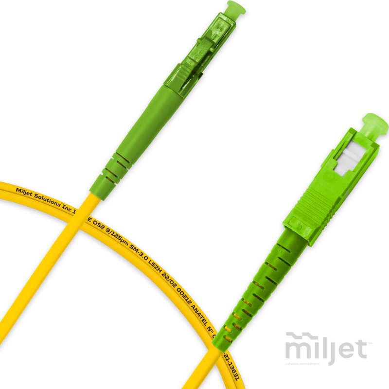 Cordão Óptico 1m, LC/APC-SC/APC, SM BLI G657-A1 9/125, OS2 Simplex 3.0mm LSZH Amarelo, Fibra Monomodo Miljet