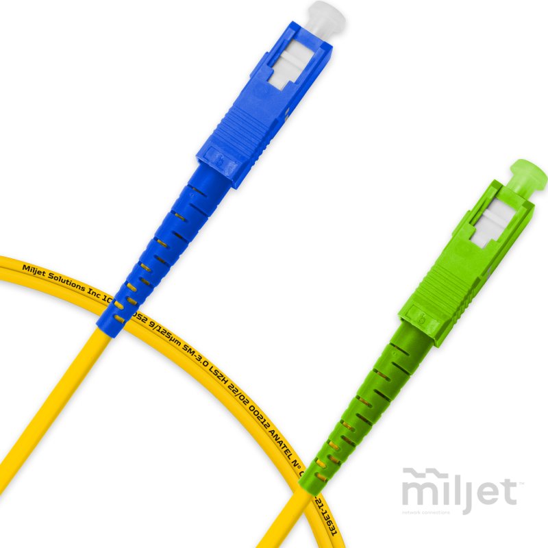 Cordão Óptico 1m, SC/UPC-SC/APC, SM BLI G657-A1 9/125, OS2 Simplex 3.0mm LSZH Amarelo, Fibra Monomodo Miljet