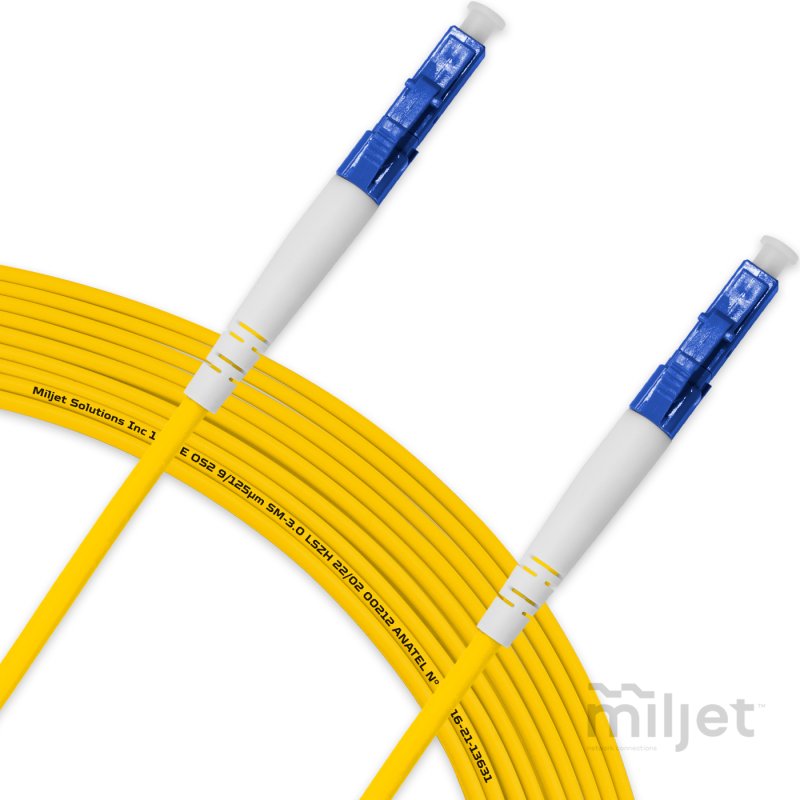 Cordão Óptico 20m, LC/UPC-LC/UPC, SM BLI G657-A1 9/125, OS2 Simplex 3.0mm LSZH Amarelo, Fibra Monomodo Miljet