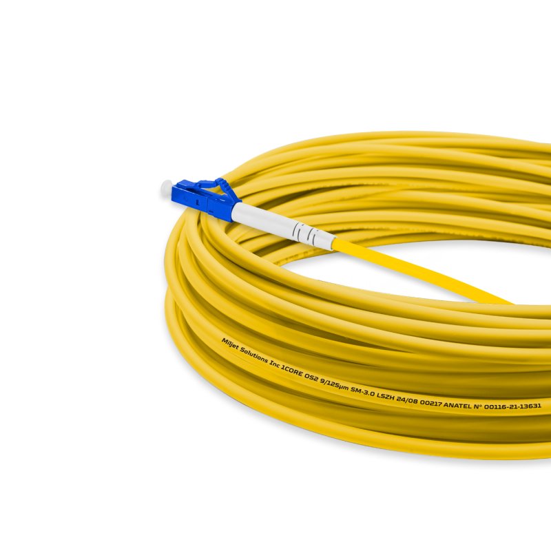 Cordão Óptico 20m, LC/UPC-LC/UPC, SM BLI G657-A1 9/125, OS2 Simplex 3.0mm LSZH Amarelo, Fibra Monomodo Miljet