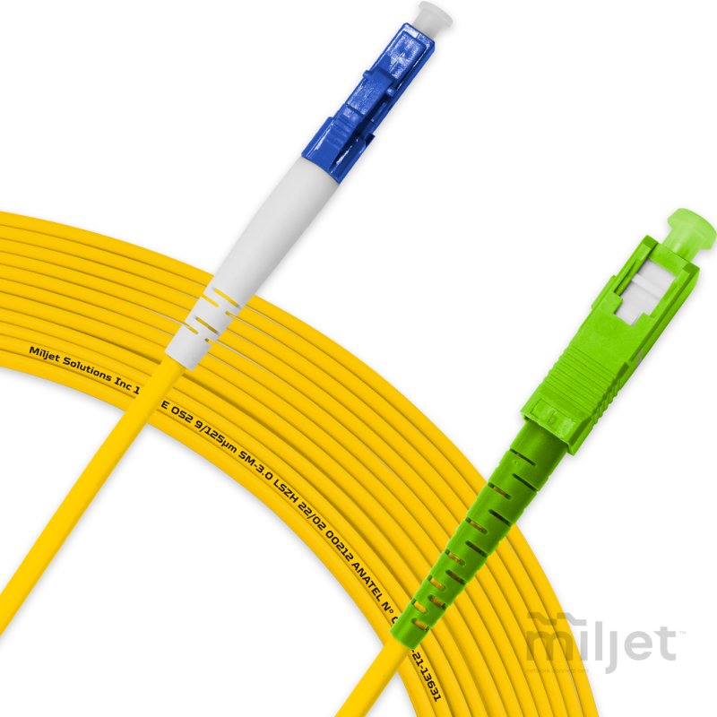 Cordão Óptico 30m, LC/UPC-SC/APC, SM BLI G657-A1 9/125, OS2 Simplex 3.0mm LSZH Amarelo, Fibra Monomodo Miljet