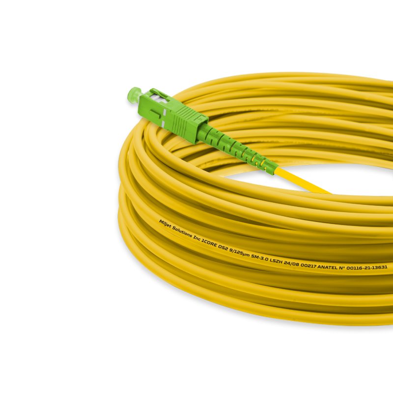 Cordão Óptico 30m, LC/UPC-SC/APC, SM BLI G657-A1 9/125, OS2 Simplex 3.0mm LSZH Amarelo, Fibra Monomodo Miljet