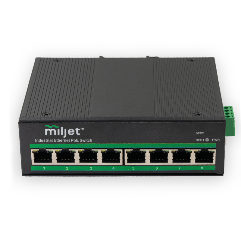 Switch PoE Industrial de Liga de Alumínio MAAIS-08GP 8P, 8xRJ45 GbE PoE 120W, Trilho DIN, Fonte DC 12~52V, Temp. -40°C~80°C, Não Gerenciável