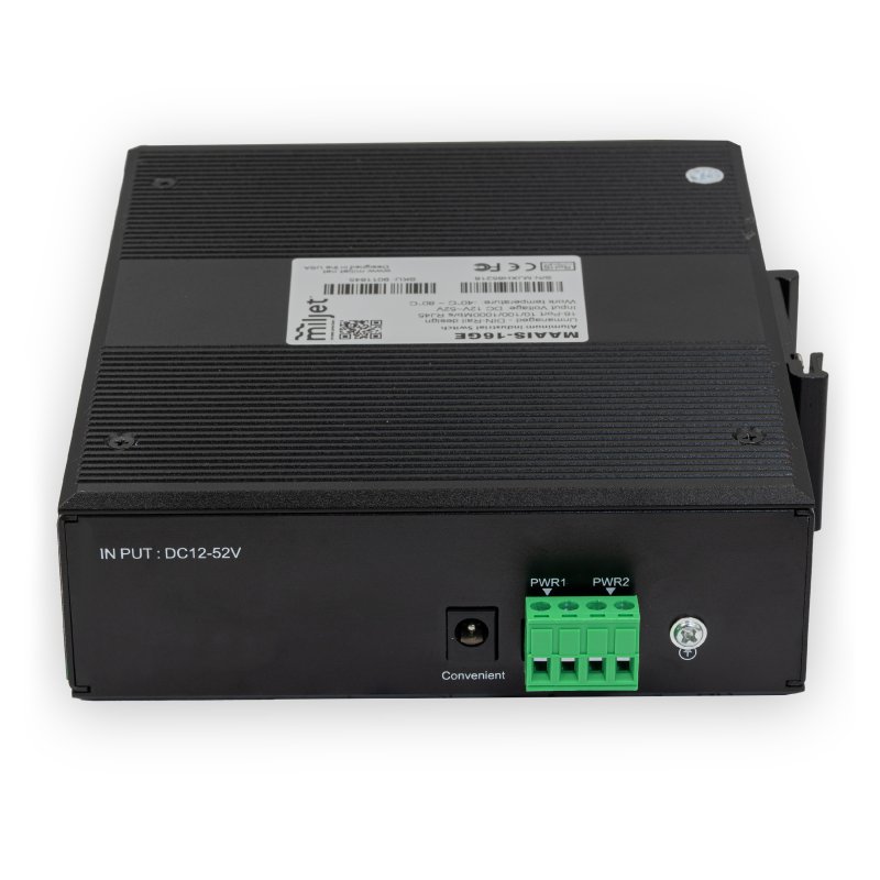 Switch Industrial de Liga de Alumínio MAAIS-16GE 16P, 16xRJ45 GbE, Trilho DIN, Fonte DC 12~52V, Temp. -40°C~80°C, Não Gerenciável