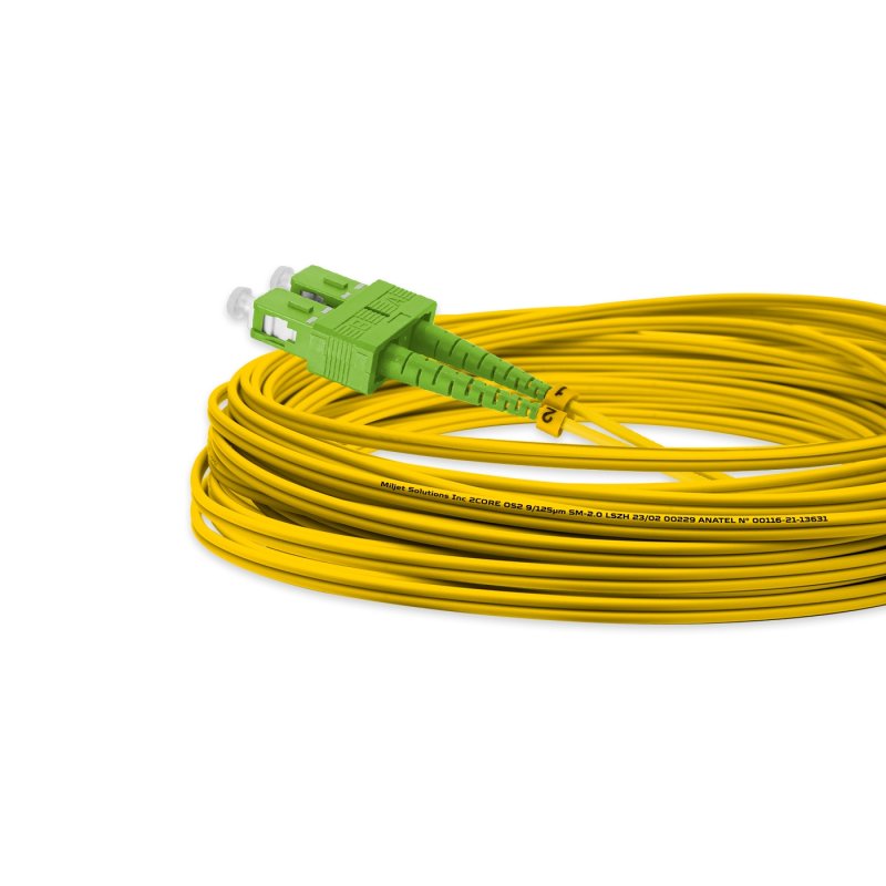 Cordão Óptico 10m, LC/APC-SC/APC, SM BLI G657-A2 9/125, OS2 Duplex 2.0mm LSZH Amarelo, Fibra Monomodo Miljet