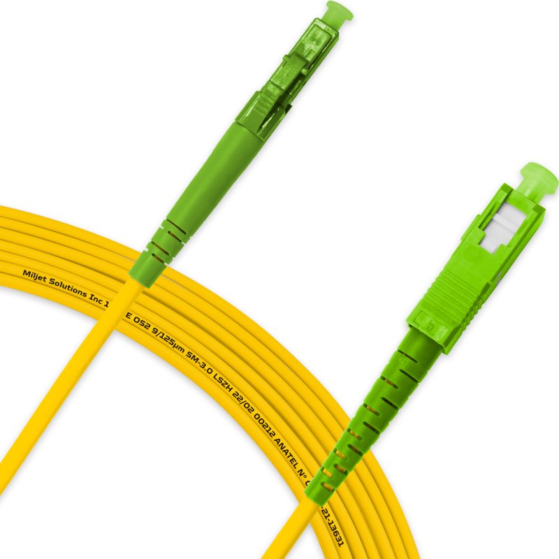 Cordão Óptico 10m, LC/APC-SC/APC, SM BLI G657-A2 9/125, OS2 Simplex 3.0mm LSZH Amarelo, Fibra Monomodo Miljet