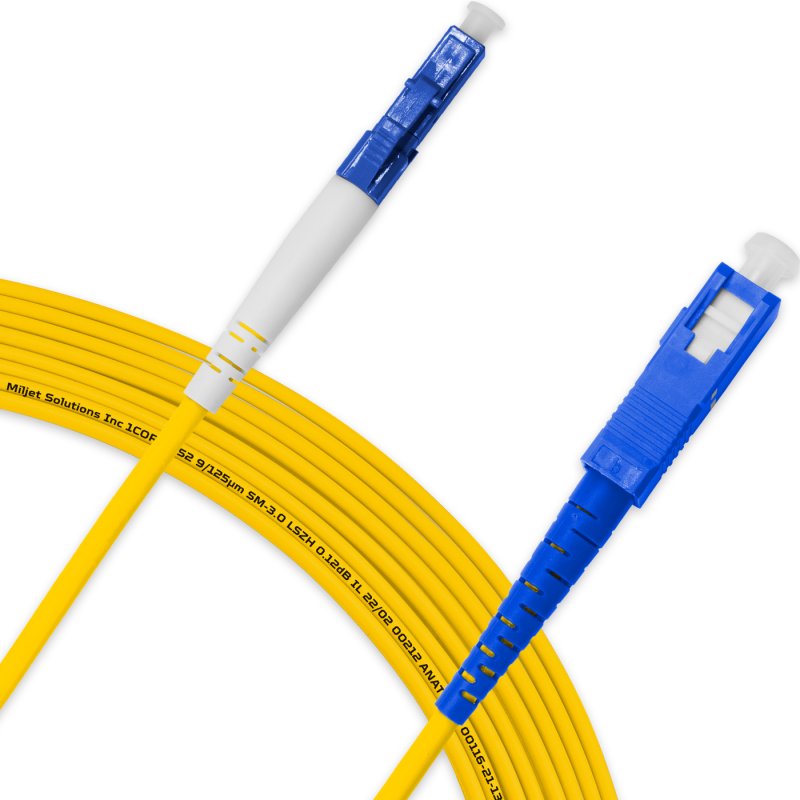 Cordão Óptico 15m, LC/UPC-SC/UPC, SM BLI G657-A2 9/125, OS2 Simplex 3.0mm LSZH Amarelo, Fibra Monomodo Miljet