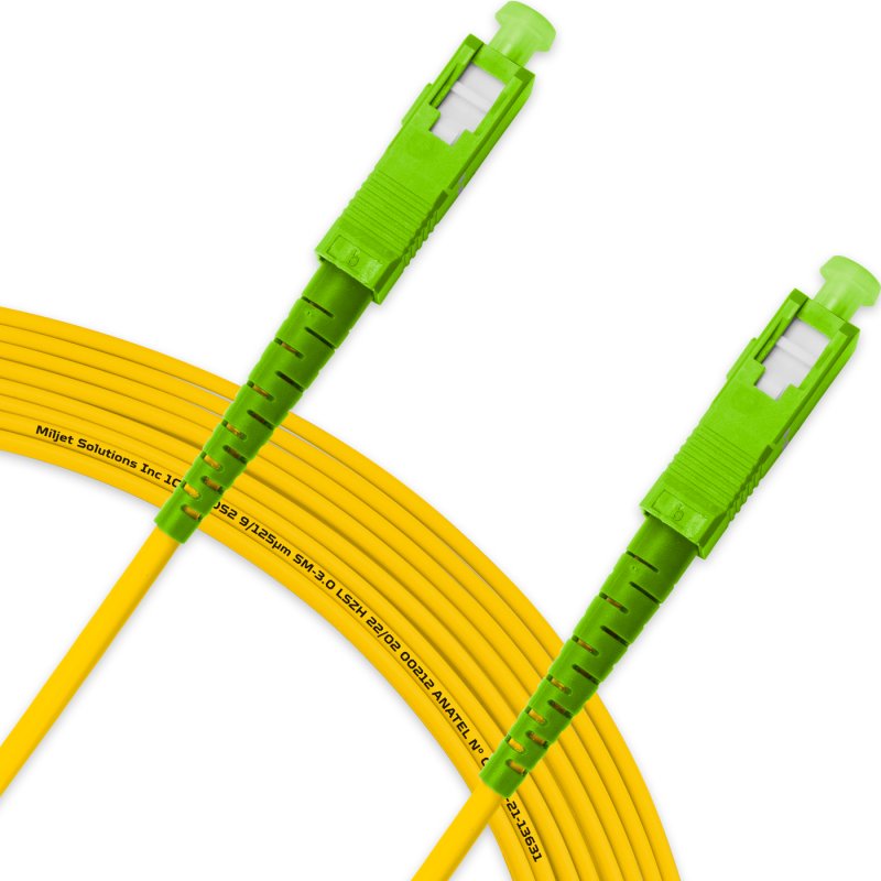 Cordão Óptico 15m, SC/APC-SC/APC SM BLI G657-A2 9/125, OS2 Simplex 3.0mm LSZH Amarelo, Fibra Monomodo Miljet