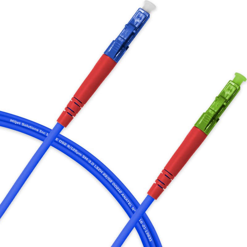 Cordão Óptico 2.5m, LC/UPC-LC/APC, SM BLI G657-A2 9/125 0.12dB IL OS2 Simplex 3.0mm LSZH ABNT Azul, Fibra Monomodo Miljet