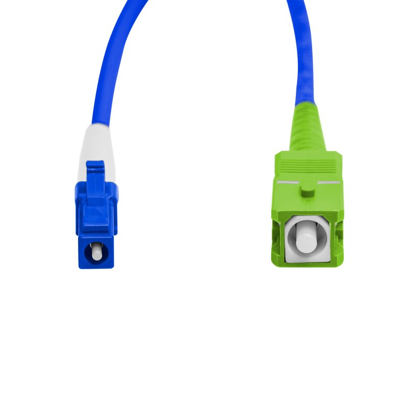 Cordão Óptico 2.5m, LC/UPC-SC/APC, SM BLI G657-A2 9/125, OS2 Simplex 3.0mm LSZH ABNT Azul, Fibra Monomodo Miljet