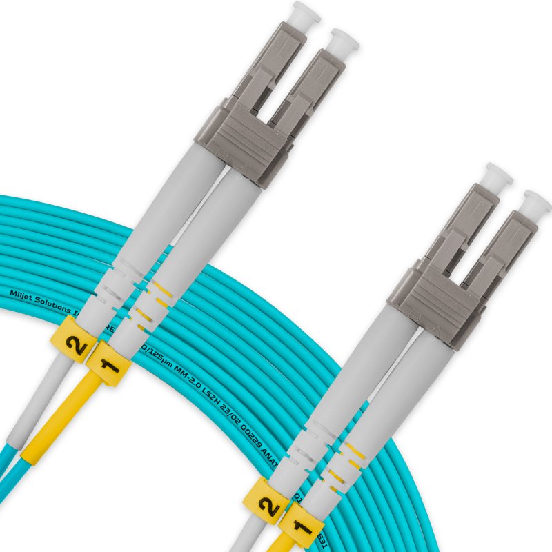 Cordão Óptico 30m, LC/UPC-LC/UPC, MM G651.1 50/125, OM3 Duplex 2.0mm LSZH Aqua, Fibra Multimodo Miljet
