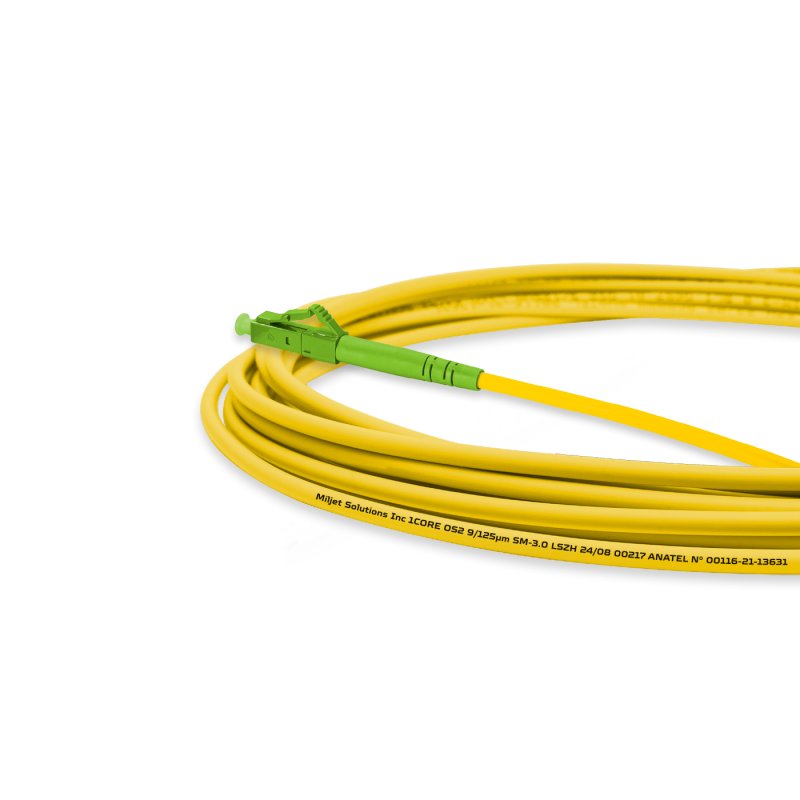 Cordão Óptico 5m, LC/APC-SC/APC, SM BLI G657-A2 9/125, OS2 Simplex 3.0mm LSZH Amarelo, Fibra Monomodo Miljet