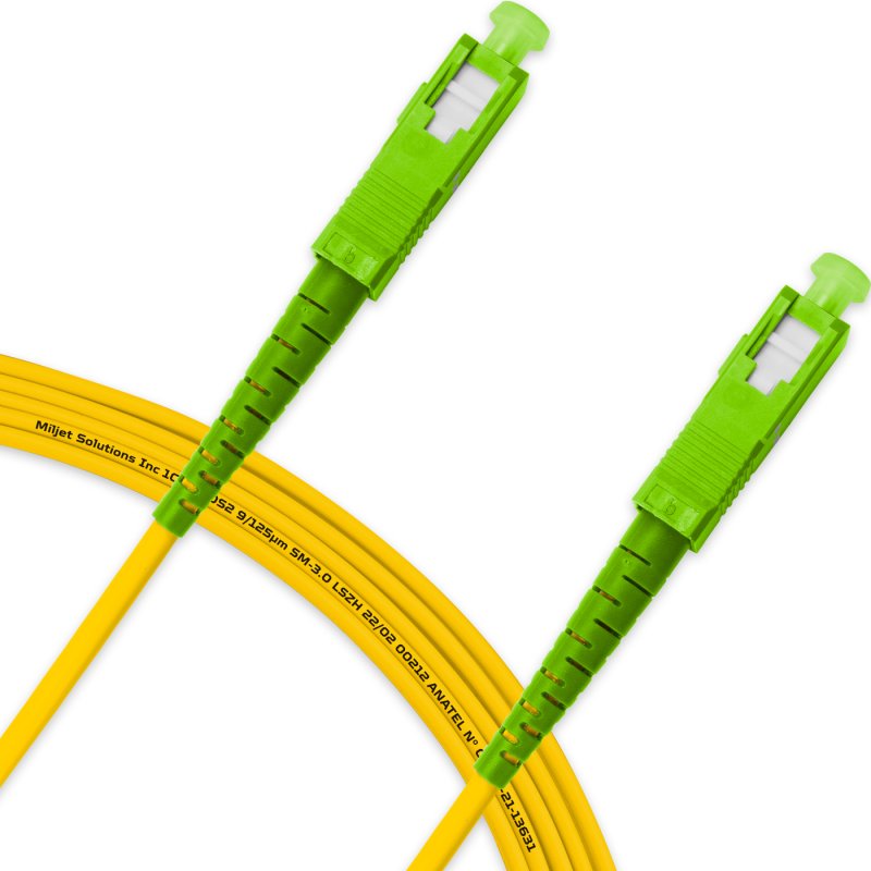 Cordão Óptico 5m, SC/APC-SC/APC, SM BLI G657-A2 9/125, OS2 Simplex 3.0mm LSZH Amarelo, Fibra Monomodo Miljet