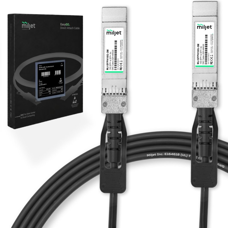 Cabo 10G SFP+ para SFP+ 3m, DAC Direct Attach Copper, Twinax LSZH AWG30 Miljet