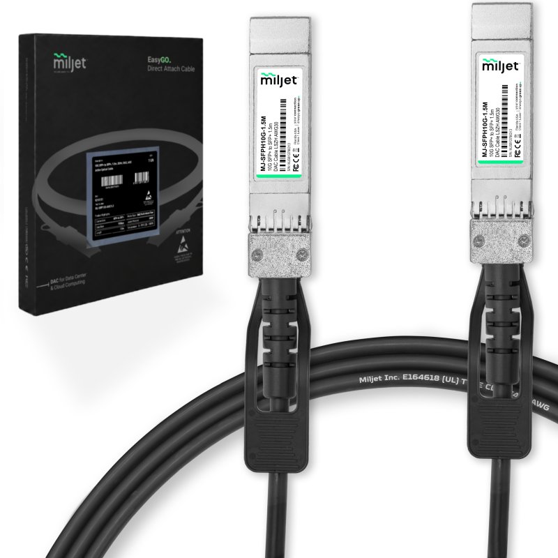 Cabo 10G SFP+ para SFP+ 1.5m, DAC Direct Attach Copper, Twinax LSZH AWG30 Miljet