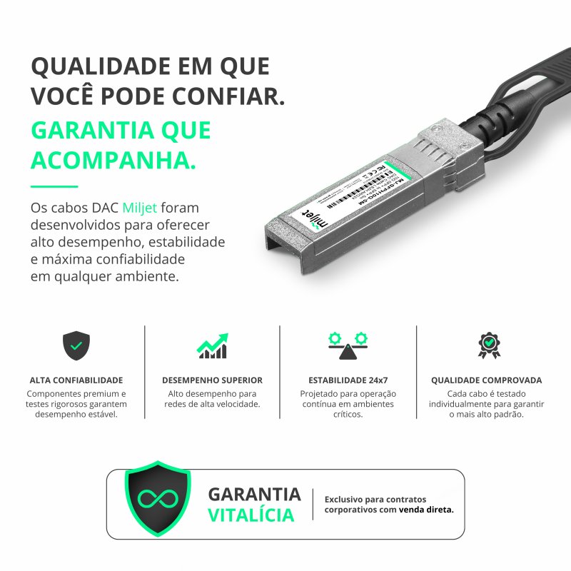 Cabo 10G SFP+ para SFP+ 5m, DAC Direct Attach Copper, Twinax LSZH AWG24 Miljet