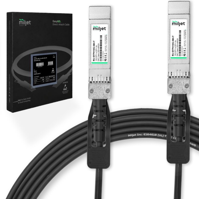 CABO 10G 5m DAC Direct Attach Copper Twinax Cable SFP+ to SFP+ LSZH AWG24 Miljet (Compatível Intel/Cisco)