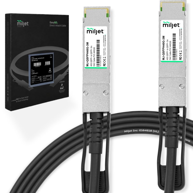 Cabo 40G QSFP+ para QSFP+ 3m, DAC Direct Attach Copper, Twinax Cabo PVC 30AWG Miljet
