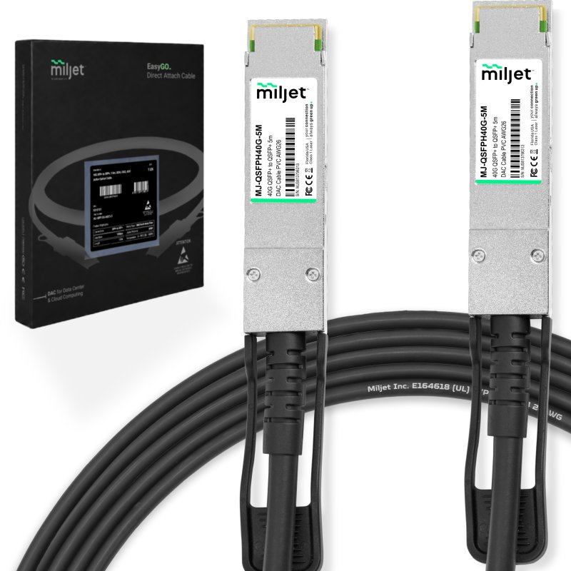 Cabo 40G QSFP+ para QSFP+ 5m, DAC Direct Attach Copper, Twinax Cabo PVC 26AWG Miljet