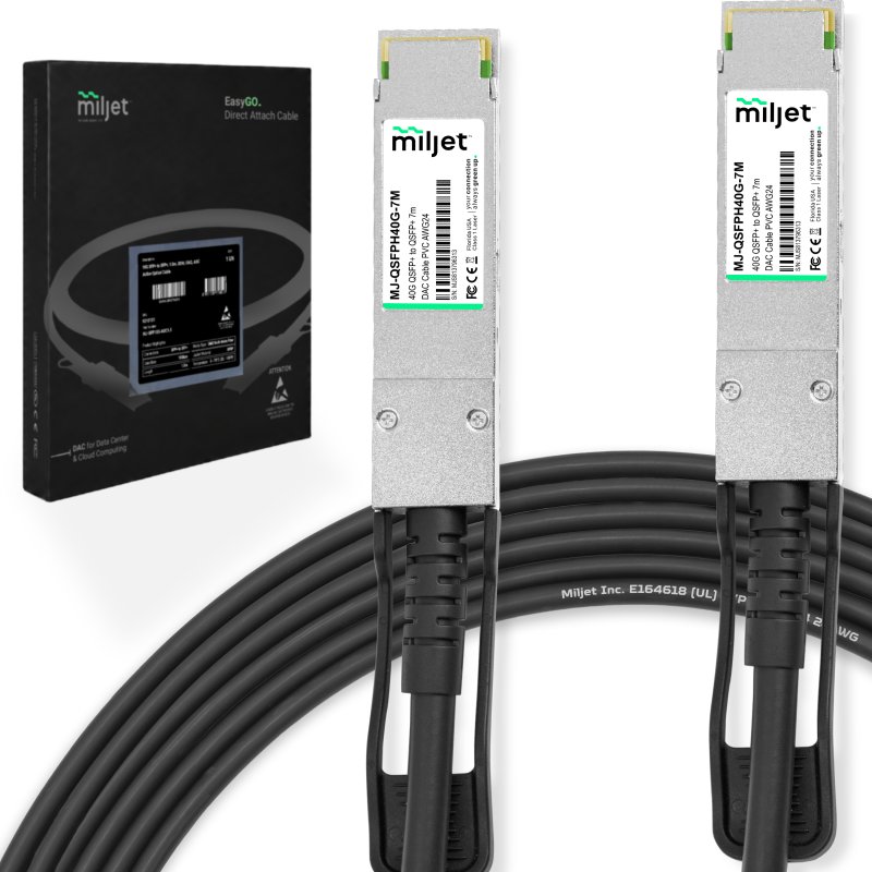 Cabo 40G QSFP+ para QSFP+ 7m, DAC Direct Attach Copper, Twinax Cabo PVC 24AWG Miljet