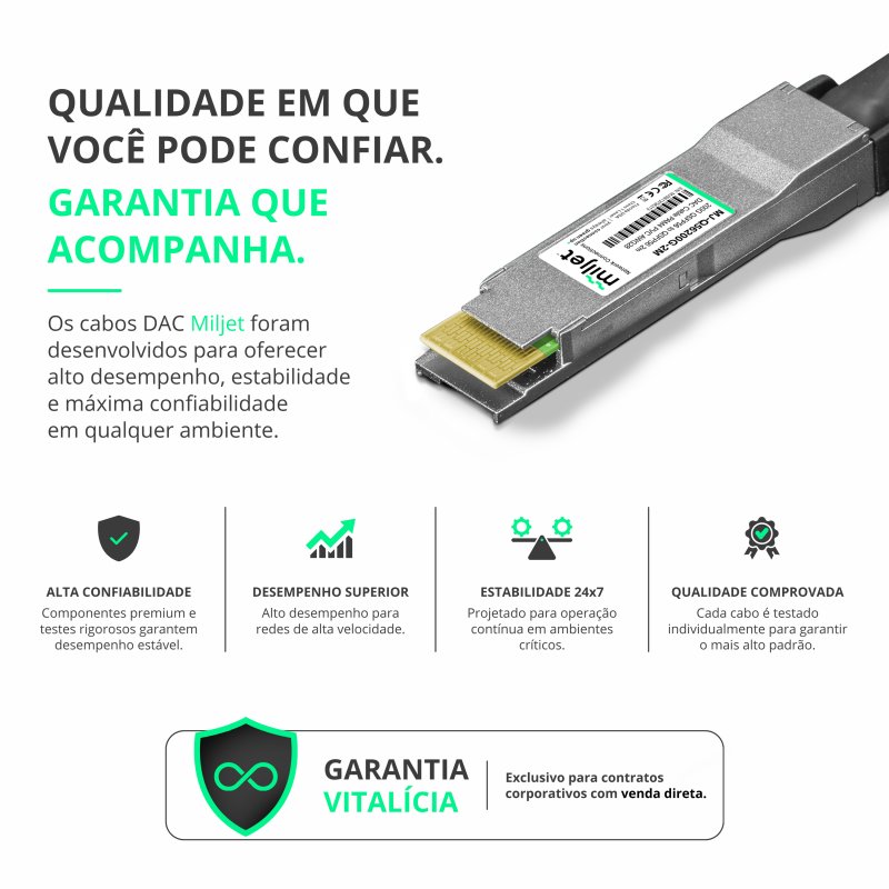 Cabo 200G QSFP56 para QSFP56 2m, PAM4, DAC Direct Attach Copper, Twinax PVC 28AWG Miljet