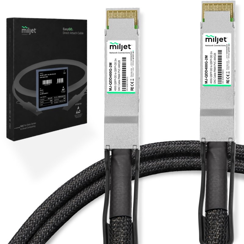 Cabo 400G QSFP-DD para QSFP-DD 2m, PAM4, DAC Direct Attach Copper, Twinax Cable PVC 28AWG Miljet